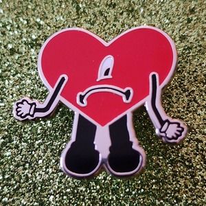 3/$20 Bad Bunny Rapper Sad Face Heart Hard Enamel Pin